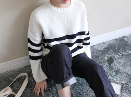 apc 3 stripe cotton loose knit (2color)